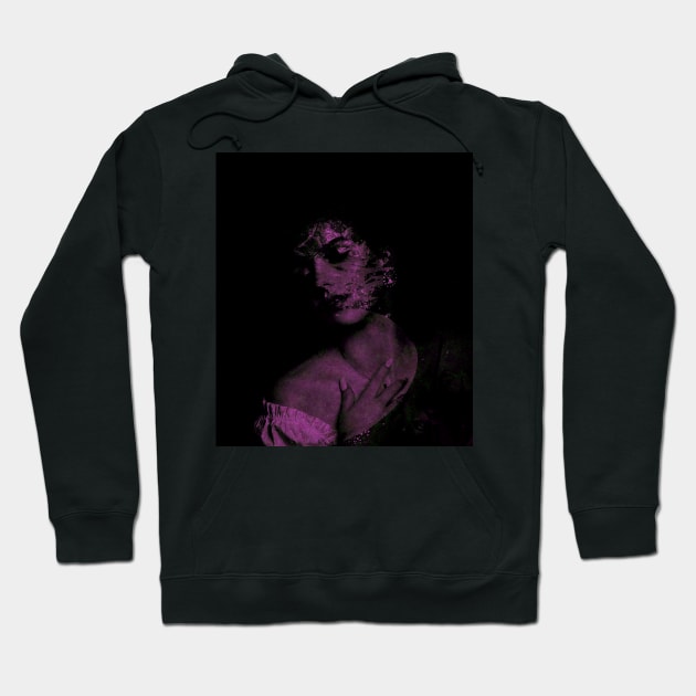 Beautiful girl, her skin and body falling down to pieces, disappear. Dark, dim, violet. Hoodie by 234TeeUser234